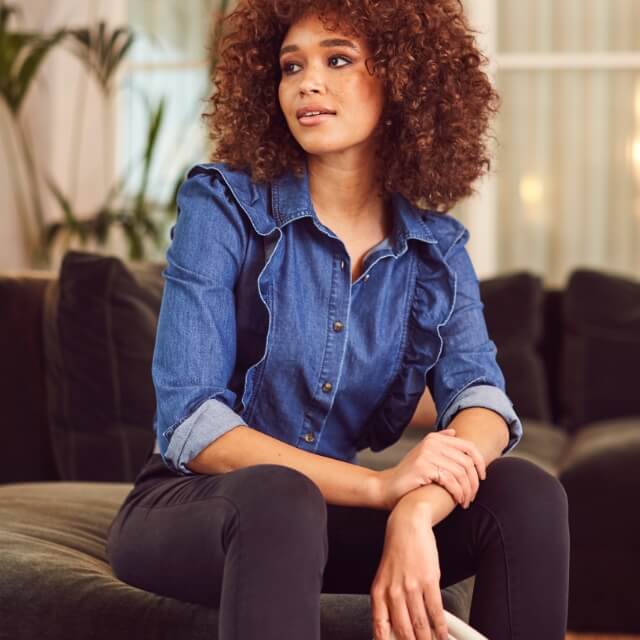 Denim frill shirt